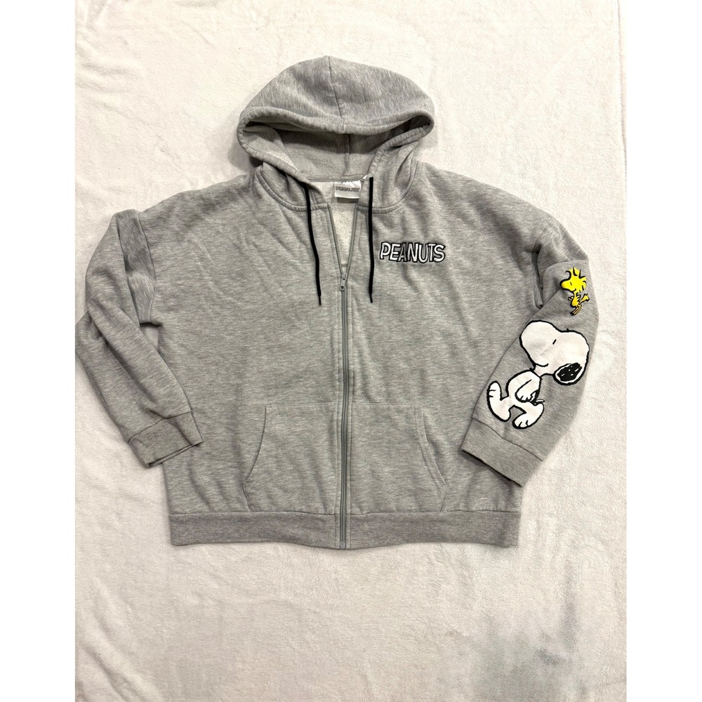 Peanuts Snoopy Friends Zip Up Hoodie Grey XL Charlie Brown Woodstock Graphic
